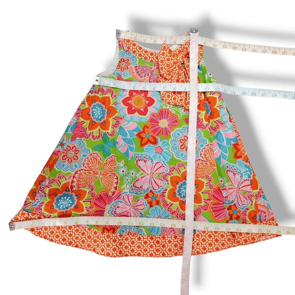 Counting Daisies Girls Butterfly Floral A Line Tie Back Dress Green Orange 4T - Picture 5 of 5